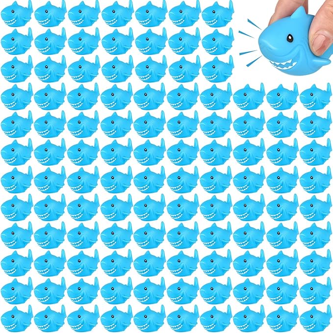 Mototo 120 Pieces Rubber Shark Toys Bulk, Cute Bath Squishy Toys Small Swimming Bathtub Pool Kids Play for Shark Week Themed Box Goodie Bags Treasure Hunt Carnival Cruise Birthday Party Favor, Blue