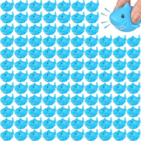 Mototo 120 Pieces Rubber Shark Toys Bulk, Cute Bath Squishy Toys Small Swimming Bathtub Pool Kids Play for Shark Week Themed Box Goodie Bags Treasure Hunt Carnival Cruise Birthday Party Favor, Blue
