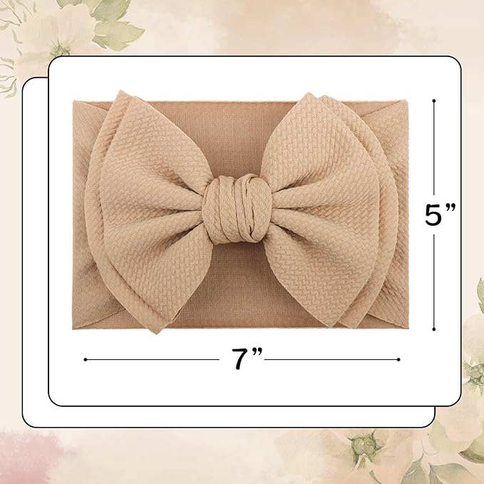 YanJie 2PCS 7'' Super Durable Soft Knot Headbands with Hair Bows Infant Toddlers Kids Hair Accessories Beige Black Headband for Newborn Baby Girls