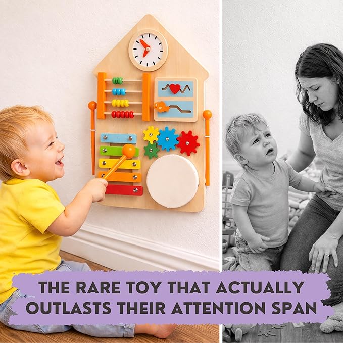 Sensory Busy Board for Toddlers 1–3, Wall Mounted or Portable Tabletop Activity Board, Montessori Toy for Independent Play & Fine Motor Skills