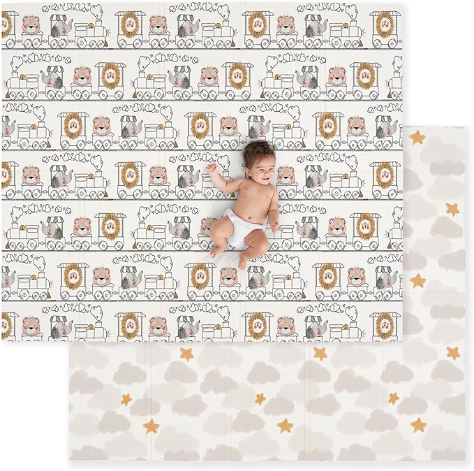 JumpOff Jo Foldable Foam Play Mat – Large Waterproof Baby & Toddler Activity Floor Mat, Double-Sided 70 x 59 Inch Play Surface
