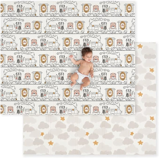 JumpOff Jo Foldable Foam Play Mat – Large Waterproof Baby & Toddler Activity Floor Mat, Double-Sided 70 x 59 Inch Play Surface