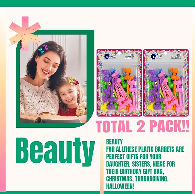 Classics Self Hinge Hair Barrettes for Girls Plastic Hair Barrettes for Baby bow Girl Barrettes 80s 90s Bow Cartoon Design Hair Pins for Baby Girls Toddlers total 40 count (PASTEL MIX)