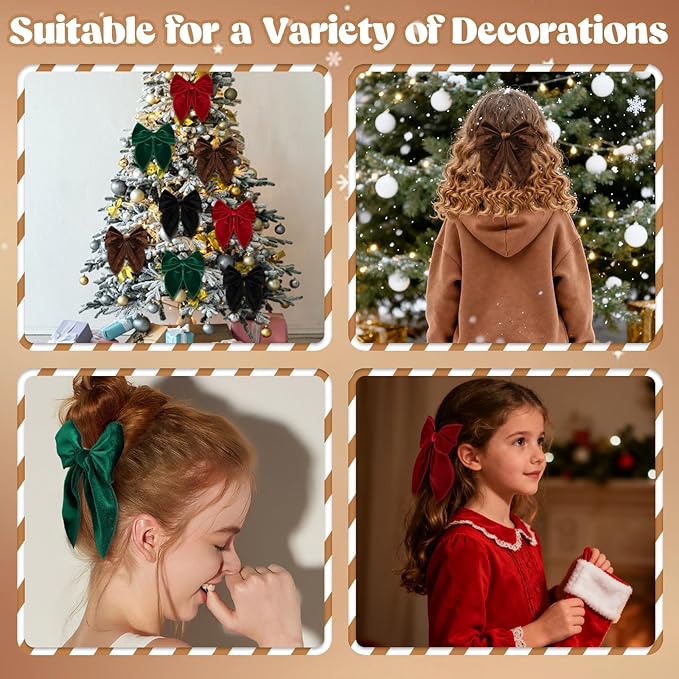 Christmas Hair Bows for Girls, 4 Pcs Velvet Bow Hair Clips Fable Hair Bows Christmas Hair Accessories for Little Girls Toddler Kids