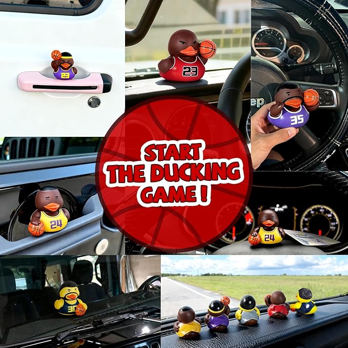 6 Pcs Sealed Bath Toys for Toddlers 1-3, No Hole Rubber Ducks Basketball Sports Theme, Water-Tight Floating Infant Bathtub Toys & Car Ducking Game Accessories