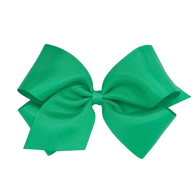 Wee Ones Girls' Classic Grosgrain Hair Bows with Plain Wrap Center, No-Slip Hair Clip, Handmade, Fern Green, King