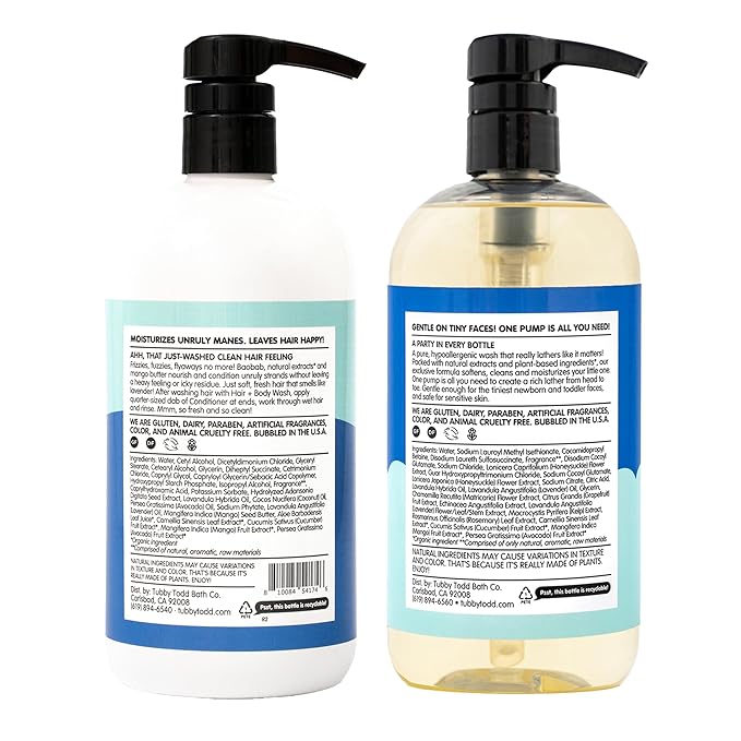 TUBBY TODD Hair Duo - Baby Shampoo and Conditioner Set - Gentle & Moisturizing Hair Care - Hypoallergenic, Non-Irritating - For Newborns, Toddlers & Kids - 25 Fl Oz & 24.3 Fl Oz - Lavender Rosemary