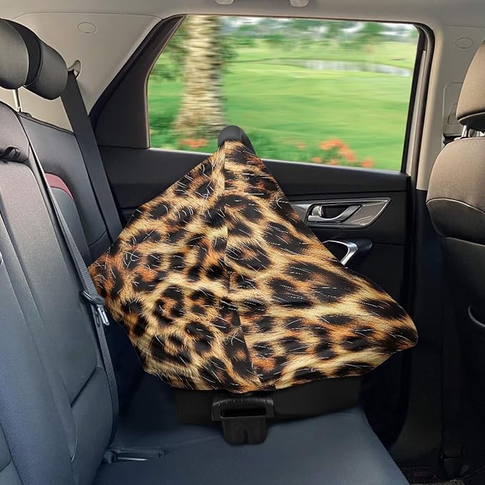 Forchrinse Wild Leopard Print Car Seat Canopy for Babies Girls Infant Carrier Cover Breathable Nursing Breastfeeding Cover Stroller Cover Easy Install
