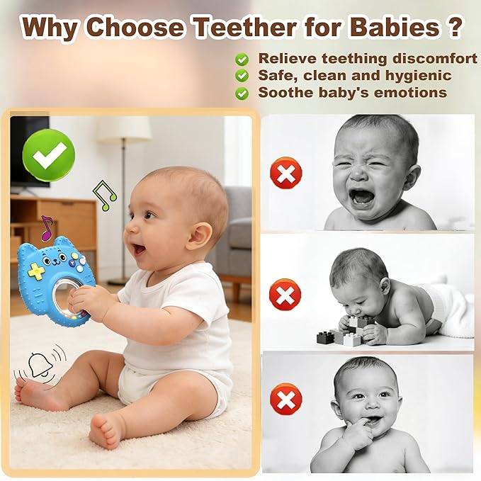 2Pack Teething Toys for Baby 3-6 Months, Teethers for Babies 6-12 Months, Remote Rattle Ring Teether for Baby, Sensory Toys for Babies, Baby Chew Toy