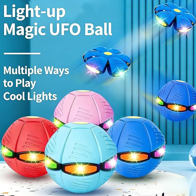 Magic Bouncing Ball with 6 LED Lights, 2-in-1 Flying Saucer Ball, Pop-Up Transform, Explosion-Proof,Gift Pack, Interactive Toy for Indoor & Outdoor Parent-Child Sports