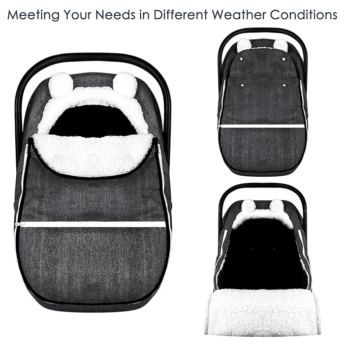 Winter Carseat Cover for Baby Girl Boy, Super Warm & Windproof Protect Baby from Cold Weather, Plush Fleece Infant Car Seat Canopy, Black
