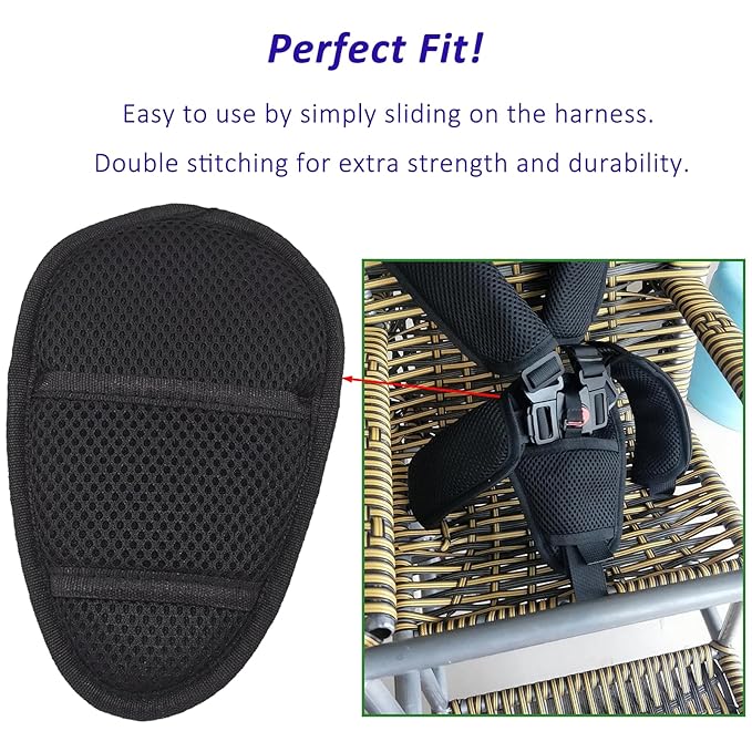 2 Pcs Seat Straps Crotch Cushion,Stroller Crotch Pads Universal Cushion Crotch Pads for Pushchair High Chair,Comfort Cushion Seat Strap Covers(Black)
