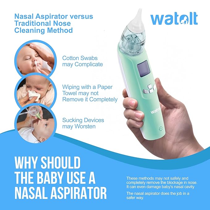 Watolt Baby Nasal Aspirator - Electric Nose Suction for Baby - Automatic Booger Sucker for Infants - Battery Powered Snot Mucus Remover for Kids Toddlers