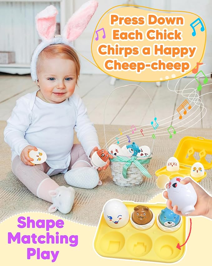 Walenced Easter Egg Toys for Toddlers 1-3, Easter Basket Stuffers for Toddlers 1-3 Prefilled Easter Eggs with Toys Inside, Matching Sensory Eggs Toys, Easter Gifts for 3 Year Old Girls Boys