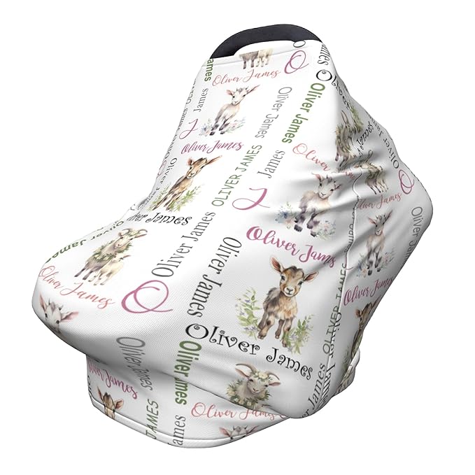 Personalized Car Seat Covers for Babies with Name – Multi-use Breastfeeding Cover Custom Goat Carseat Canopy Cover, Infant Stroller Covers for Boys and Girls