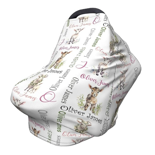 Personalized Car Seat Covers for Babies with Name – Multi-use Breastfeeding Cover Custom Goat Carseat Canopy Cover, Infant Stroller Covers for Boys and Girls