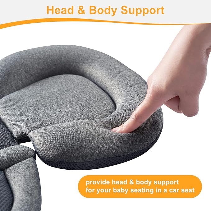 Innokids Infant Car Seat Insert for Newborn, 2 in 1 Reversible Soft Padded Baby Head and Body Support for Stroller, Carseat, Swing (Gray/Black)