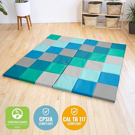 ECR4Kids SoftZone Patchwork Activity Folding Play Mat, 58in Square, Baby Essentials, Contemporary