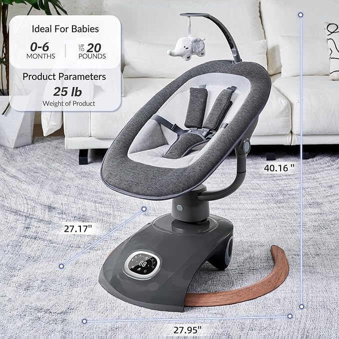 VaVaSoo Electric Baby Swing for Infants Mamroo with Remote Control, Rocker with 6 motions, 5 Speeds, 13 Music Include White Noise, 5 Point Harness, 3 Seat Positions for Newborn Boy Girl Max 20 Lbs