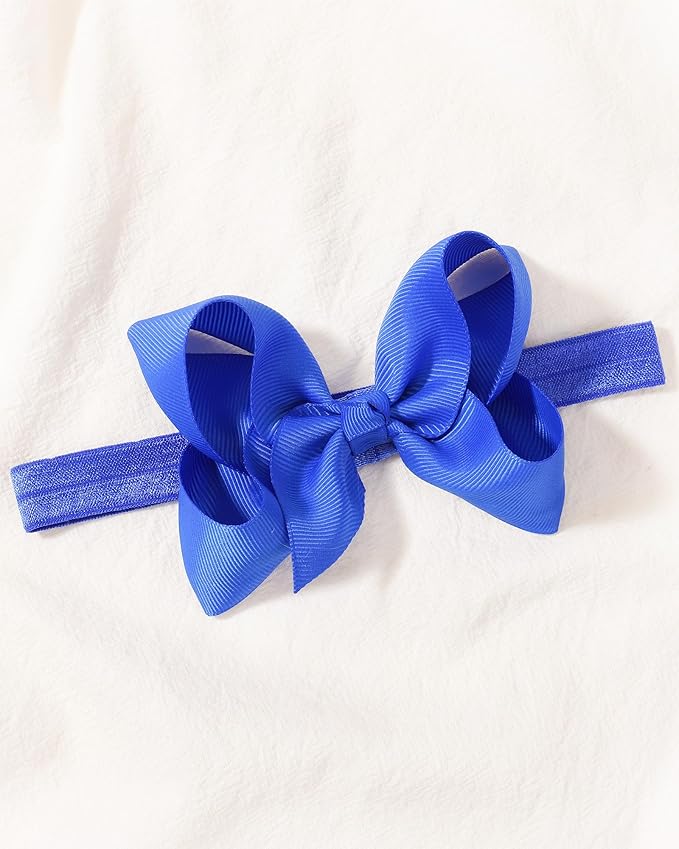 jollybows 3 PCS 4" Boutique Grosgrain Ribbon Headbands and Hair Bows for Baby Girls, Infants, Toddlers, Kids, and Teens - Red, Royal Blue, White