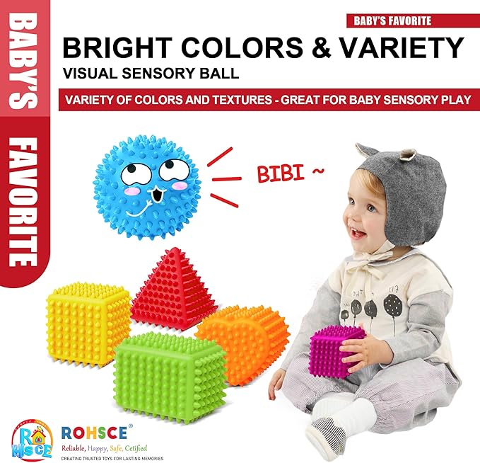 Sensory Balls Baby Teething Toys 6-12 Months, Soft Spiky Textured Multi Ball Set for Boys & Girls 1-3, BPA Free Montessori Tactile Development, 3 Pcs