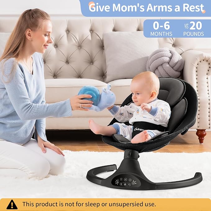LAREX Baby Swing Infant Swing Electric Toddler Baby Rocker Portable for Newborn Boy Girl, 5 Sway Speeds with Remote Control, 10 Preset Melodies and Bluetooth, 0-6 Months Max 20 Lbs