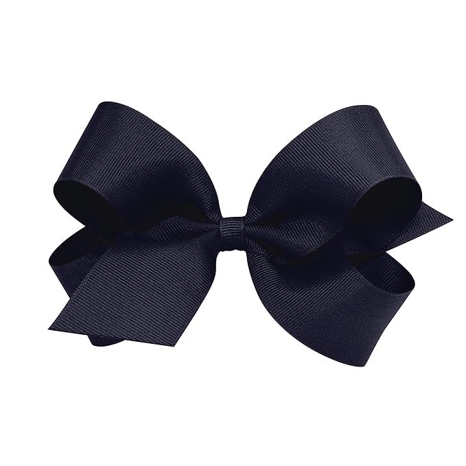 Wee Ones Girls' Classic Grosgrain Hair Bows with Plain Wrap Center, No-Slip Hair Clip, Handmade, Navy, Large