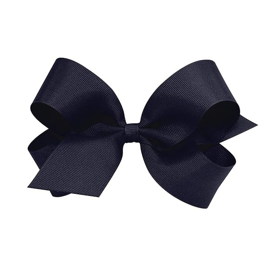 Wee Ones Girls' Classic Grosgrain Hair Bows with Plain Wrap Center, No-Slip Hair Clip, Handmade, Navy, Large