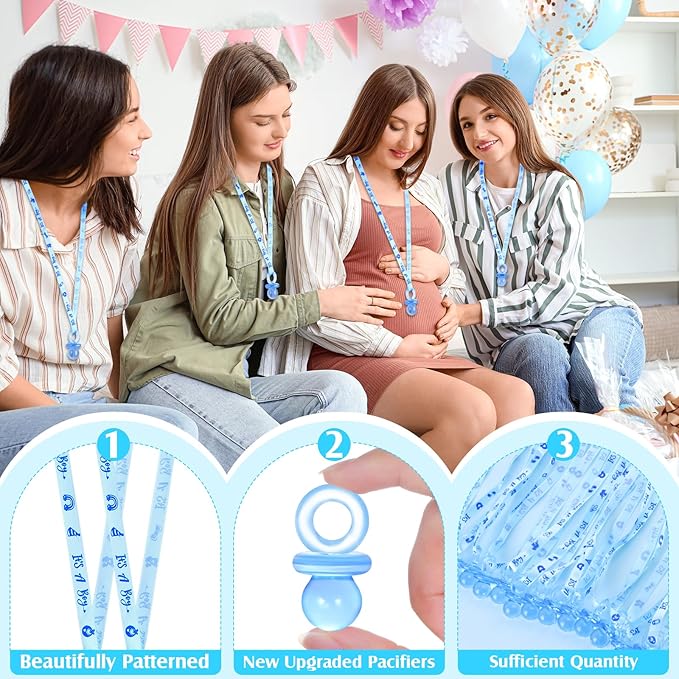ZYFLSQ 36 Pieces Baby Shower Pacifiers Necklace, Cute Acrylic Pacifier Necklaces for Baby Shower Games Boy Charm, Party Favors, Decorations DIY, Gender Reveal Table Scatter(Blue)