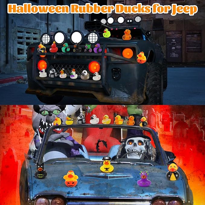 30 Pcs Jeep Ducks for Ducking, Halloween Ducks for Jeeps Ducking, Halloween Rubber Ducks for Kids, Assortment Mini Rubber Duckie Toys for Trick or Treat Fillers Baby Bath Shower Toys