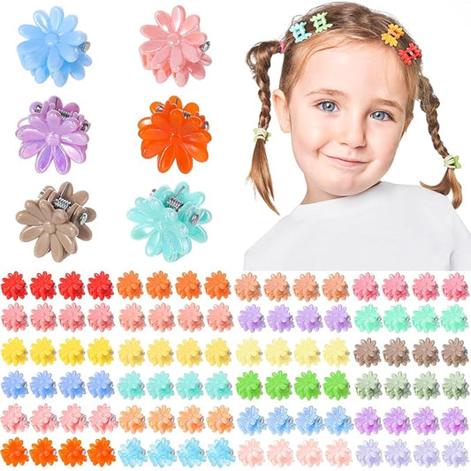 Obeoby 128 Pcs Toddler Baby Girl Hair Clips, Mini Flower Hair Claw Clips - Cute Hair Accessories Holiday Birthday Gifts (32 Colors)
