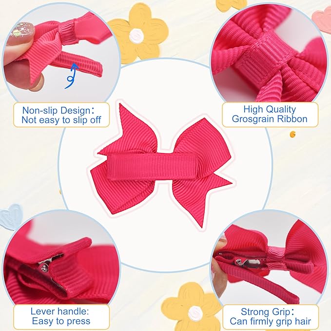 Baby Hair Clips, 100PCS 2" Fully Lined Hair Bows for Girls, Toddler Hair Accessories, Alligator Hair Clips for Girls Toddlers Baby Kids Teens (50 Colors in Pairs）