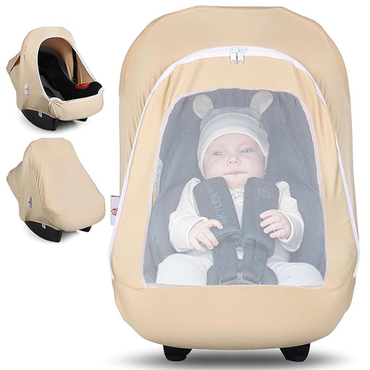 Metplus Car Seat Cover, Breathable Mesh Window Infant Carseat Canopy for Baby Boys & Girls, Summer Stroller Sunshade Net for Airflow & Privacy, Stretchy Universal Fit