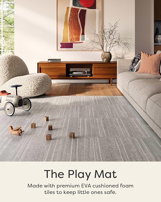 House of Noa Play Mat – 4x6 Dove Aspen – Set of 6 Tiles – Cushioned EVA Foam Play Mat for Floor, Soft Interlocking Mats for Hard Floors
