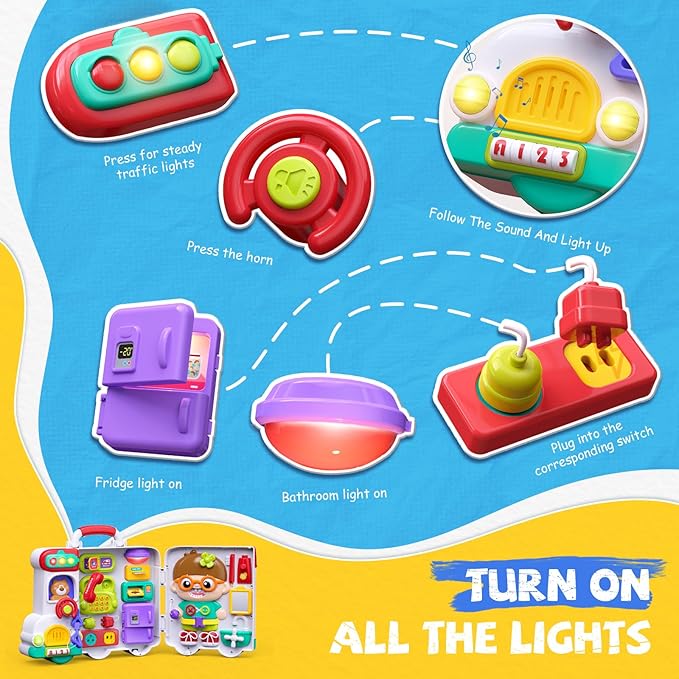 54-in-1 English & Spanish Busy Board Montessori Toys Gift for 1 2 Year Old Boys, Educational Montessori Toddler Boys Toys, Christmas Toys Gifts Toy for 1 Year Old Boy,1 2 Year Old Boy Toys Gifts