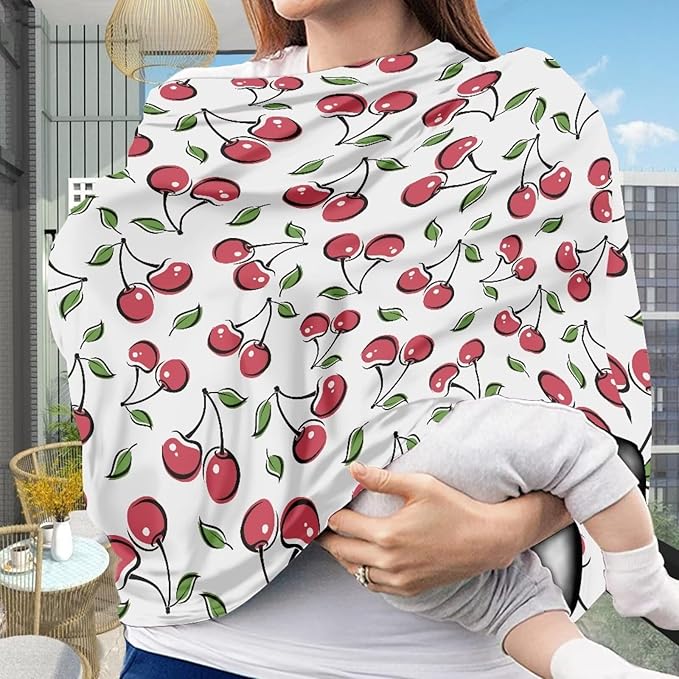 LedBack Car Seat Cover for Babies Baby Stuff Nursing Breastfeeding Cover, Soft Breathable Baby Carseat Canopy, Cherry Pattern