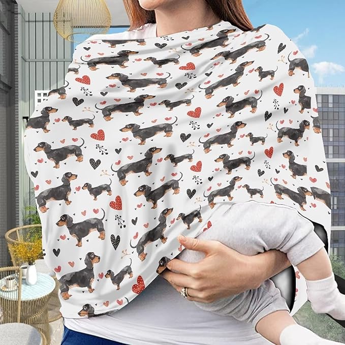 GIFTPUZZ Dachshund Nursing Cover Carseat Canopy, Baby Breastfeeding Cover, Shopping Cart Cover for Babies, Multi Use Nursing Scarf, Infant Stroller Cover, Girls Shower Gifts