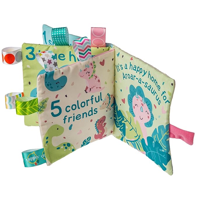 Taggies Soft Cloth Book with Crinkle Paper & Squeaker, 6 x 6-Inches, Aroar-a-Saurus