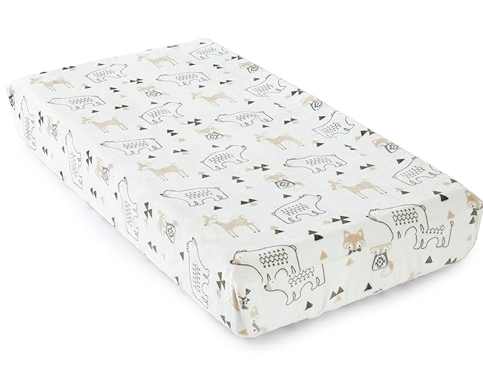 Levtex Baby - Bailey Diaper Changing Pad Cover - Fits Most Standard Changing Pads - Tossed Fox, Bear and Deer - Charcoal, Taupe, White - Nursery Accessories - Plush