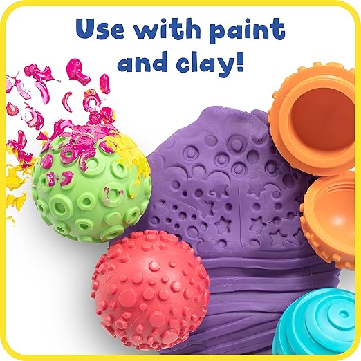 Ready 2 Learn Paint and Dough Texture Spheres - Set of 4 - Ages 2 + - Mix and Match Sensory Fidget Toys for Toddlers - DIY Textures and Patterns, red, Blue, Orange, Green