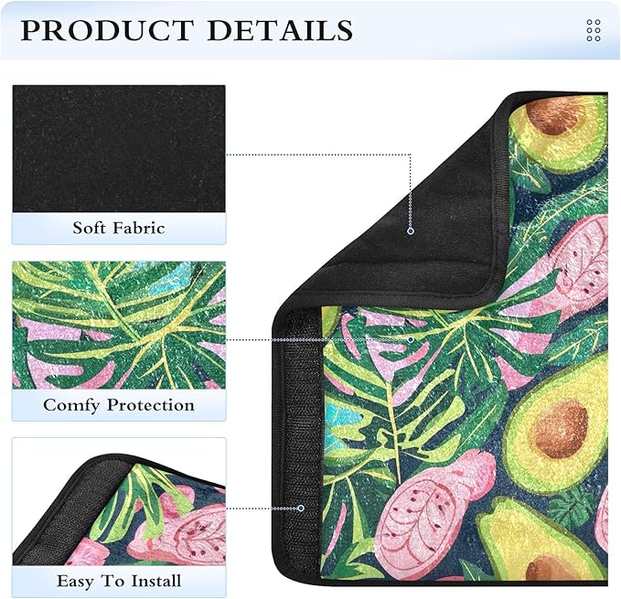 CHIFIGNO Green Avocado and Tropical Leaves Seat Belt Cover Pad Soft Seat Belt Strap Cover 2Pcs Car Seat Shoulder Pads Protect Your Neck and Shoulder