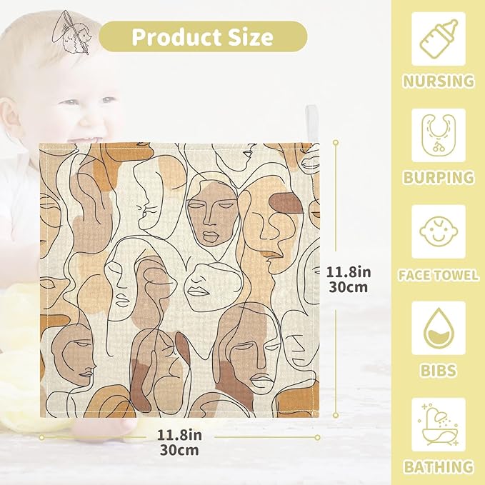 Bolaz Washcloths Set Bathroom Kitchen Wash Cloths Face Towels Wipes Faces Drawings Decorative 12x12 Inch 5 Pack