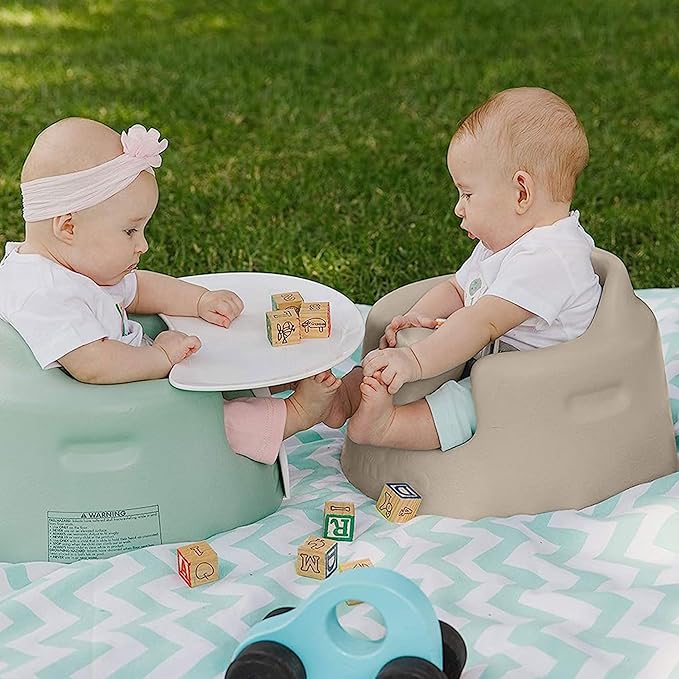 Bumbo Infant Floor Seat Baby Sit Up Chair and Sitting Support for 3 to 12 Months Old with 3 Point Adjustable Safety Strap, 3 Pack, Taupe