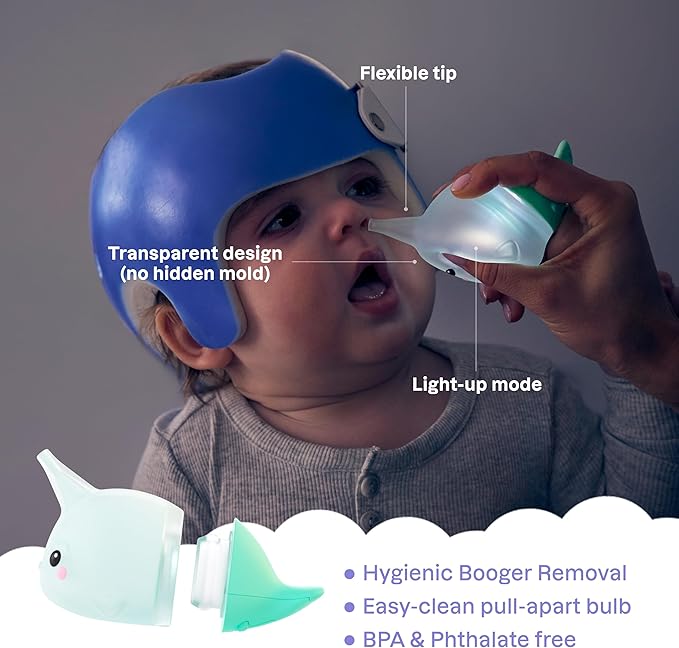Playhouse MD Booger Buddy Nasal Aspirator Bulb, Narwhal - with LED Light for Babies & Toddlers – BPA-Free Snot Remover for Infant Stuffy Nose and Congestion Relief – Easy to Clean Design