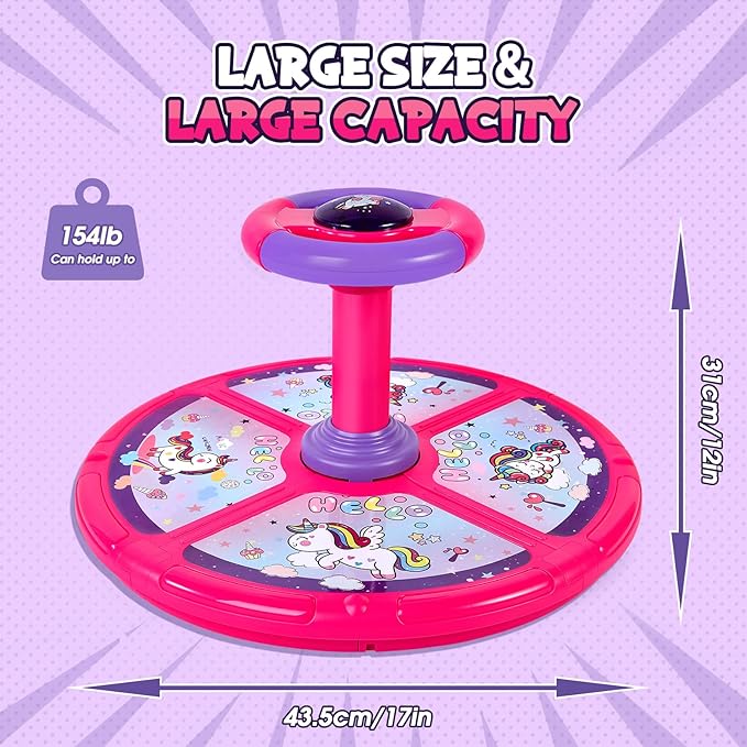 Unicorn Sit and Spin, GODELAIF Sit and Spin Toy 360° Spinning Stool Seat Sensory Toys Christmas Birthday Gift with Music & LED Lights for Kids Toddlers Girls Boys 2, 3, 4, 5, 6 Years Old
