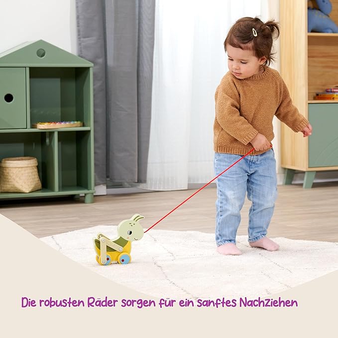 Eichhorn Pull Along Grasshopper with Movable Legs and Silent Silicone Wheels, Ideal First Steps Companion, 16 cm Long, Made from 100% FSC Certified Plywood, from 1 Year