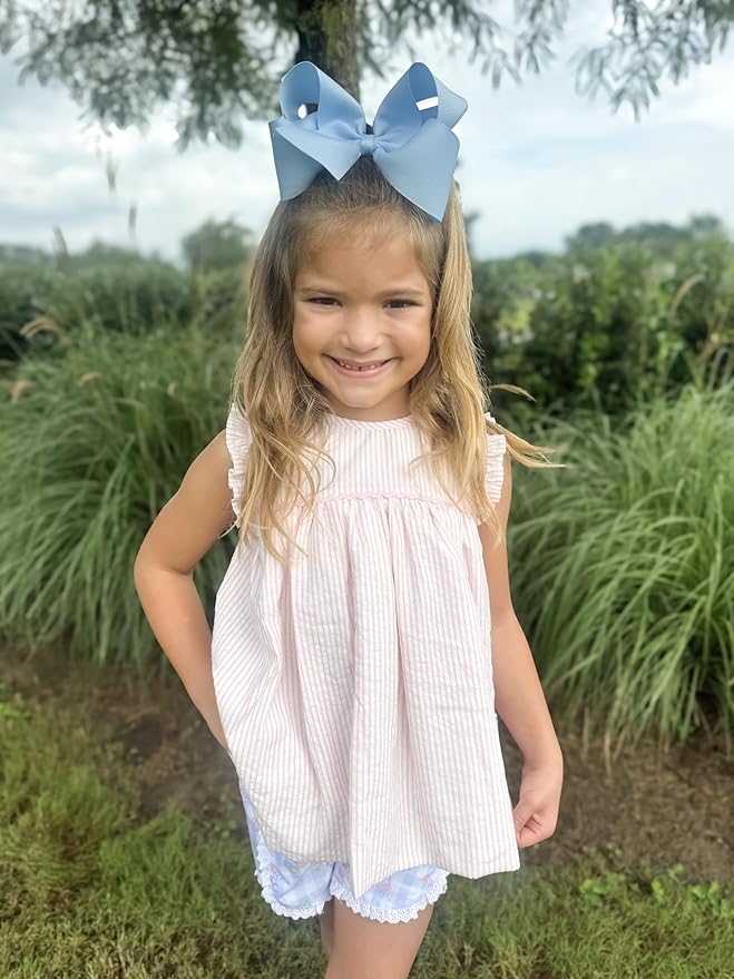Wee Ones Girls' Classic Grosgrain Hair Bows with Plain Wrap Center, No-Slip Hair Clip, Handmade, Millennium Blue, King