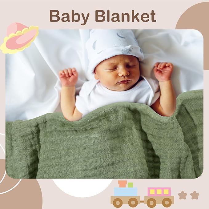 Peryiter 4 Pcs Muslin Hooded Baby Towels 32 x 32 Inch Cotton Newborn Bath Essentials Muslin Infant Blankets Absorbent Registry Gifts for Girl Boy Kids Baby Shower (Green)
