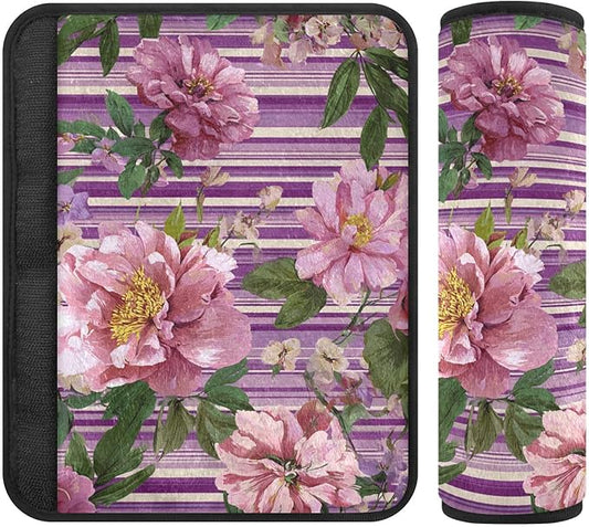 2 Pack Seatbelt Covers Seat Belt Cover Pad for Adults Boys Girls Car Seat Strap Covers Pads Cushion Universal Shoulder Strap Pad Protector for Backpack Camera Bag 6.5 Inch Cute Pink Striped Roses