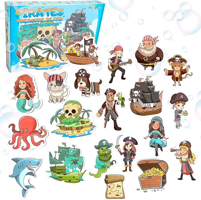 Foam Bath Toys with Storage Bag | Baby Bath Stickers | Shower Toys | Bathtub Toys | Bath Wall Toy Pirates Treasure Island Foam
